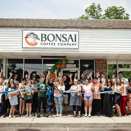 Bonsai Coffee Company grand opening — the community gathered out front